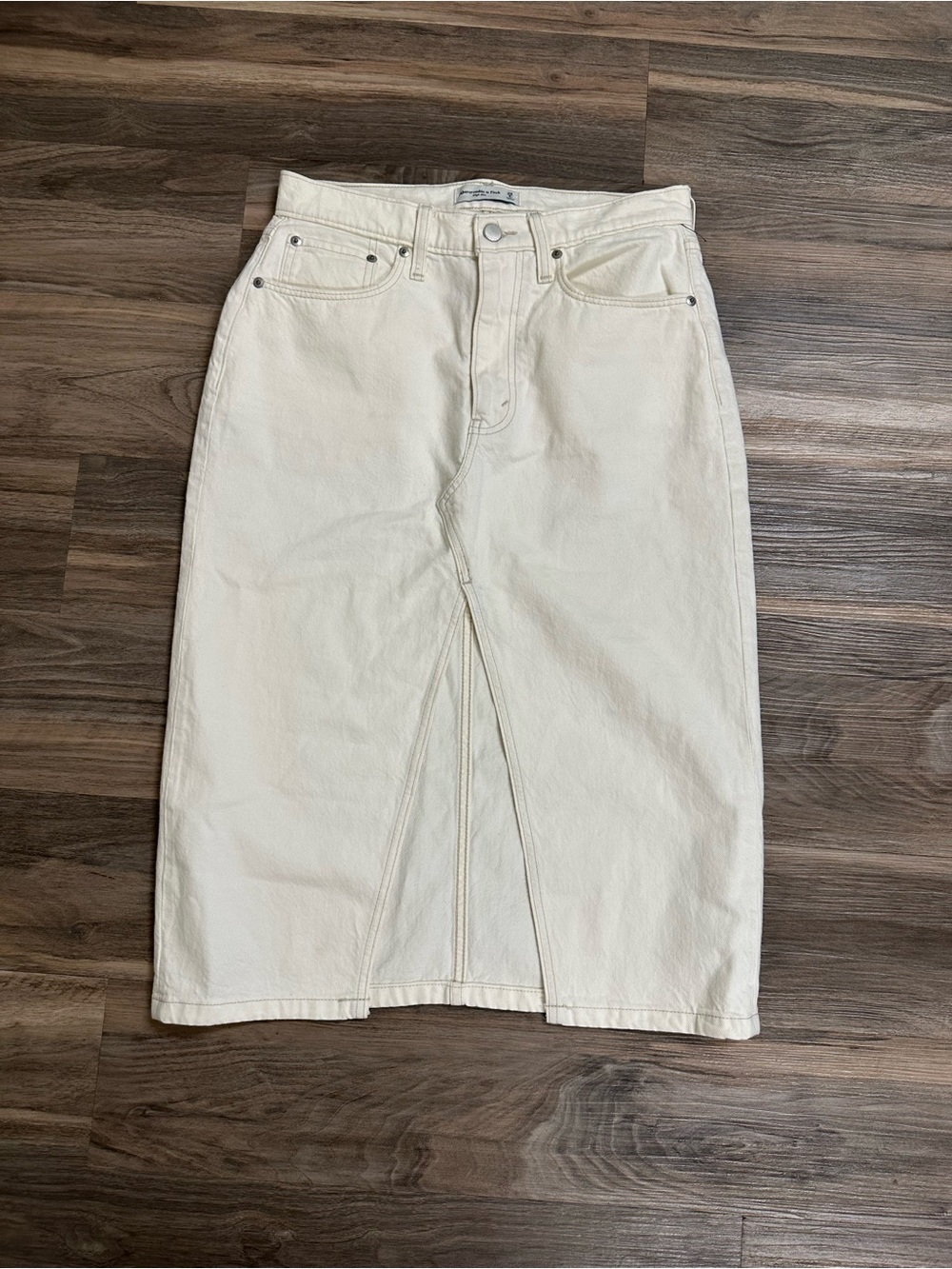 Abercrombie & Fitch Cream Denim Slit Skirt